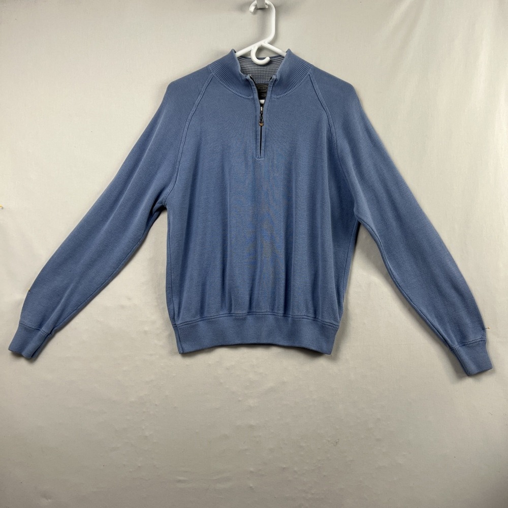 Talbots Pullover Sweater Mens Large 1/4 Zip Silk Cotton Blend Blue Golf Casual